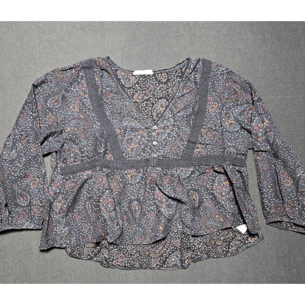 Lucky Brand Women's Printed Paisley‎ Babydoll Top Long Sleeve size XL